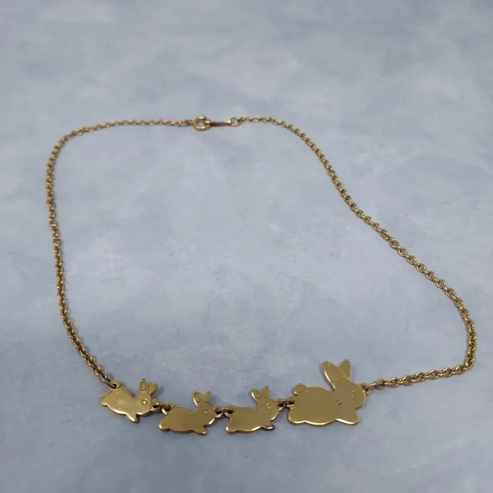 Vintage Avon Child's Necklace Mother Bunny with Babies Gold Tone 11